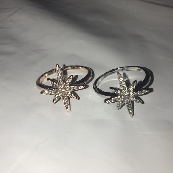 Buy 2 get FREE SHIPPING ** Starburst Rhinestone Ring Size 8 Rose Goldtone - Picture 7 of 8
